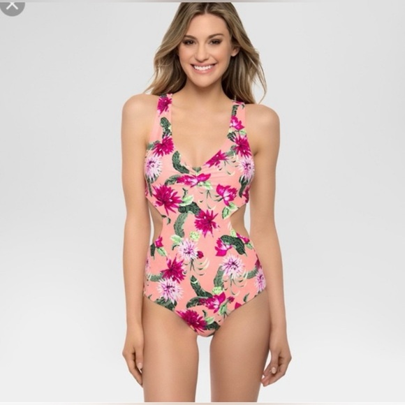 Tori Praver Swimwear Other - Tori Praver Floral Pink cutout one piece swimsuit, size Medium